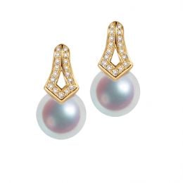Boucles oreilles perles Japon. Pendants Michiko Or jaune, diamants.