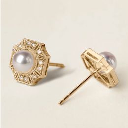 Boucles d'Oreilles Géométria Préciosa - Perles Akoya, Diaman