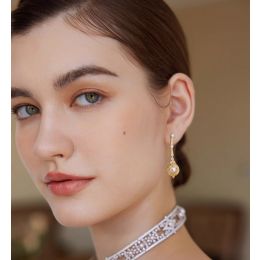 Boucles d'Oreilles Art Déco en Or Jaune 18 Carats et Perles 