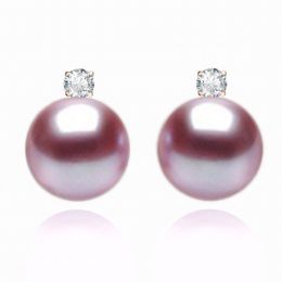 Boucles Castelli. Perle lavande 9/9.5 mm, Diamants, Or rose