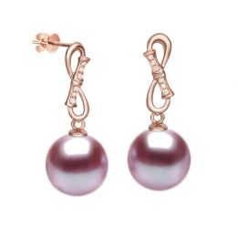 Boucles Bamboo. Perle lavande 9/9.5 mm, Diamants, Or rose