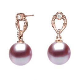Boucles Otatea. Perle lavande 9/9.5 mm, Diamants, Or rose
