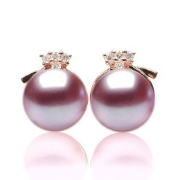 Boucles Chapeau Demoiselle. Perle lavande 9/9.5 mm, Diamants