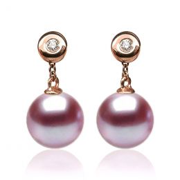 Boucles Albrizzi. Perle lavande 9/9.5 mm, Diamants, Or rose
