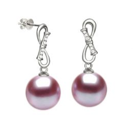 Boucles Bamboo. Perle lavande 9/9.5 mm, Diamants, Or blanc