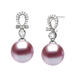 Boucles Bambouletta. Perle lavande 9/9.5 mm, Diamants, Or bl