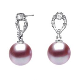 Boucles Otatea. Perle lavande 9/9.5 mm, Diamants, Or blanc
