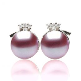 Boucles Chapeau Demoiselle. Perle lavande 9/9.5 mm, Diamants