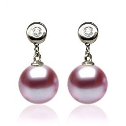 Boucles Albrizzi. Perle lavande 9/9.5 mm, Diamants, Or blanc