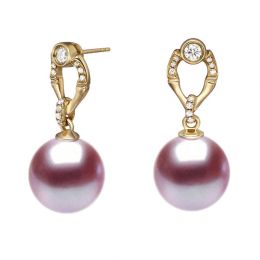 Boucles Otatea. Perle lavande 9/9.5 mm, Diamants, Or jaune