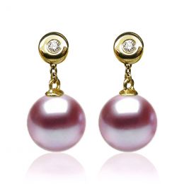 Boucles Albrizzi. Perle lavande 9/9.5 mm, Diamants, Or jaune