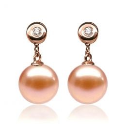 Boucles Albrizzi. Perle rose 9/9.5 mm, Diamants, Or rose