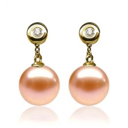 Boucles Albrizzi. Perle rose 9/9.5 mm, Diamants, Or jaune