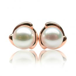 Boucles Capello. Perle blanche 9/9.5 mm, Diamants, Or rose