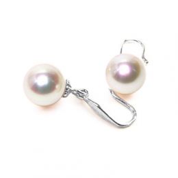 Crochets d'oreilles en or blanc - Perles de culture blanches 