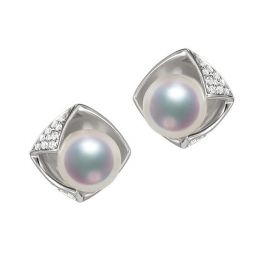 Boucles Oreilles Fukiyose Or blank Perles Akoya Diamants