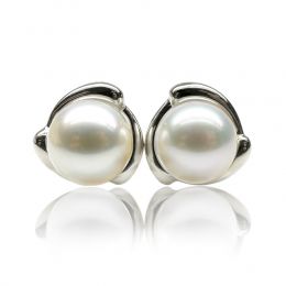 Boucles d'oreilles style classique - Perles de culture, or blanc