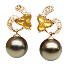 Boucles d'oreilles nacre dorée - Perles de Tahiti - Or jaune, diamant