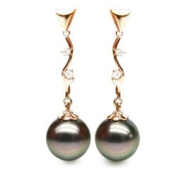 Boucles oreilles perles de Tahiti noires - Style contemporain - Or jaune