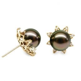 Boucles oreilles perles de Tahiti noires, 9/10mm, GEMME