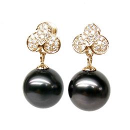 Boucles d'oreilles trèfles - Perles de Tahiti - Or jaune, diamants