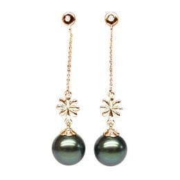 Boucles oreilles fleurs naturelles - Chainettes or jaune - Perles Tahiti