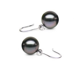 Boucles oreilles crochets - Perles de Tahiti - Or blanc, diamant