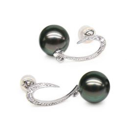 Boucles oreilles - Dormeuses contemporaines - Perles de Tahiti, Or blanc