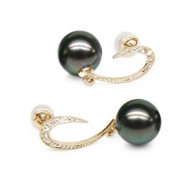 Boucles oreilles - Dormeuses contemporaines - Perles de Tahiti, Or jaune