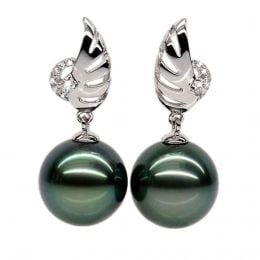Boucles oreilles ailes - Symbole liberté - Perles de Tahiti or blanc