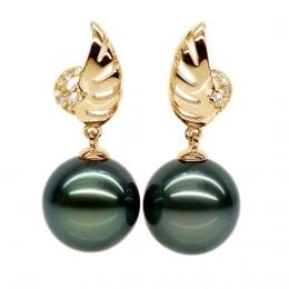 Boucles oreilles ailes - Symbole liberté - Perles de Tahiti or jaune