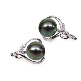 Boucles oreilles dormeuses clips - Perles de Tahiti - Or blanc, diamants