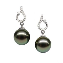 Boucles d'oreilles classiques - Perles de Tahiti 10-11mm GEMME - Or blanc
