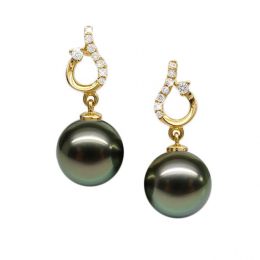 Boucles d'oreilles classiques - Perles de Tahiti 10-11mm GEMME - Or jaune