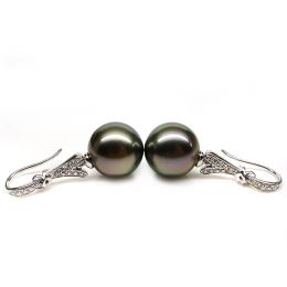 Boucles oreilles ruban avec perles de Tahiti - Or blanc, diamants