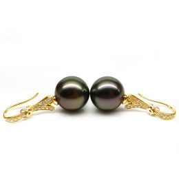 Boucles oreilles ruban avec perles de Tahiti - Or jaune, diamants