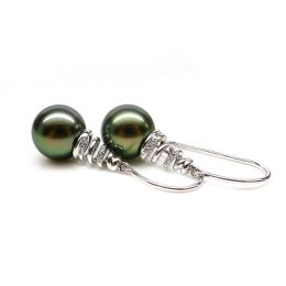 Boucles oreilles spirales torsadées - Perles de Tahiti, or blanc