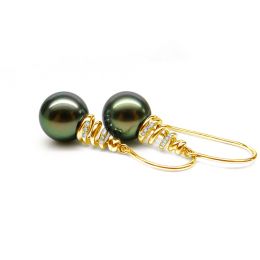 Boucles oreilles spirales torsadées - Perles de Tahiti, or jaune