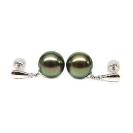 Boucles d'oreilles goutte - Joaillerie perles de Tahiti - Or blanc, Diamants