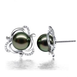 Boucles d'oreilles clous or blanc 18 carats - Perles de Tahi