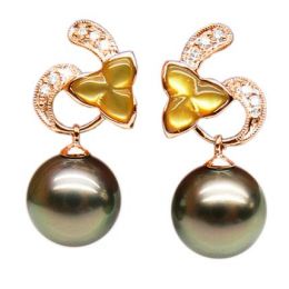 Boucles d'oreilles nacre doree - Perles de Tahiti - Or rose,