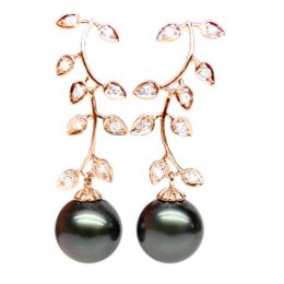 Boucles oreilles Nature - Perles de Tahiti noires - Or rose,