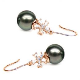 Boucles d'oreilles perles Tahiti - Création florale - Or ros