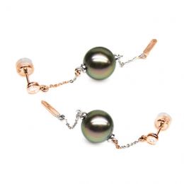 Boucles oreilles perles de Tahiti - Chaine gourmette - Or ro