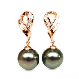Boucles oreilles perles noires - Perle de Tahiti - Or rose -