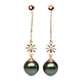 Boucles oreilles fleurs naturelles - Chainettes or rose - Pe