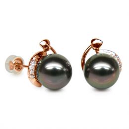 Boucles oreilles couronnes or rose - Perles de Tahiti, diama