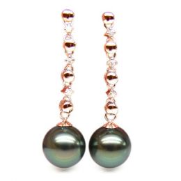 Boucles oreilles chainettes - Perles de Tahiti - or rose, di