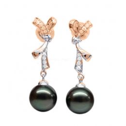 Boucles oreilles ganses - Noeuds papillons - Perles de Tahit
