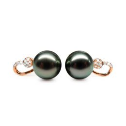 Boucles oreilles - Pendants perles Tahiti noires - Or rose, 